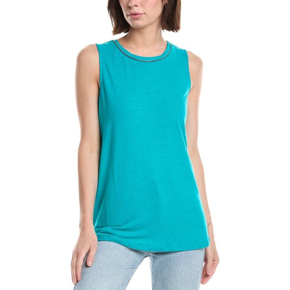 Lemon Grass Womens  Beaded Neckline Linen-Blend Tank Top, Green